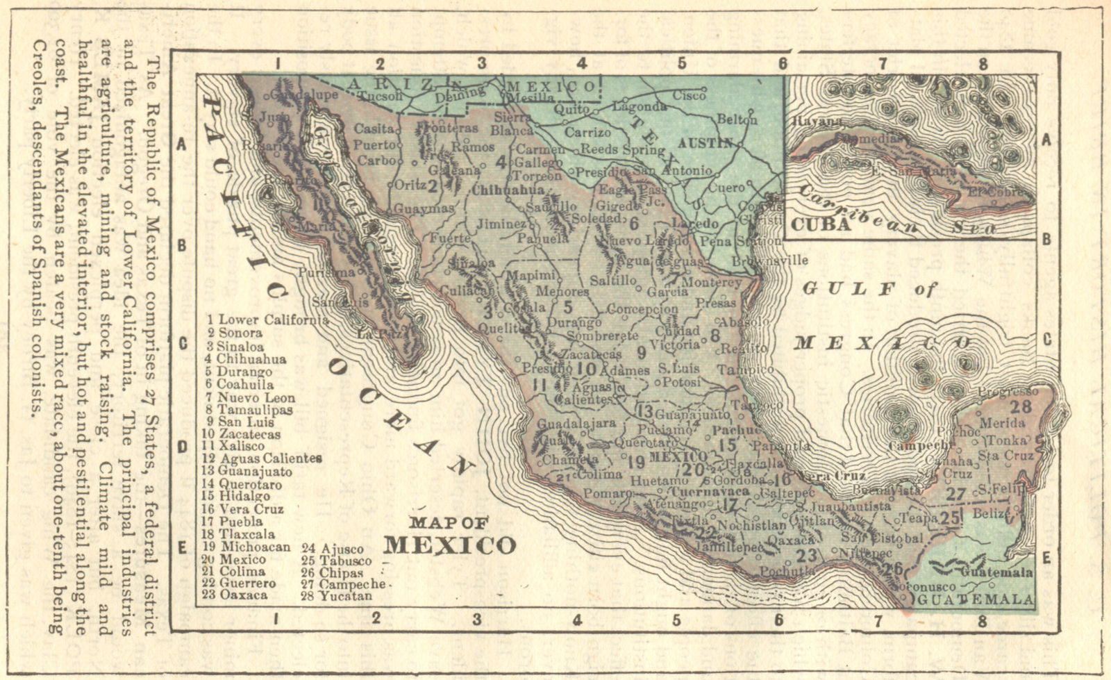 MEXICO. ARMSTRONG map Inset Cuba 1891 old antique vintage plan chart